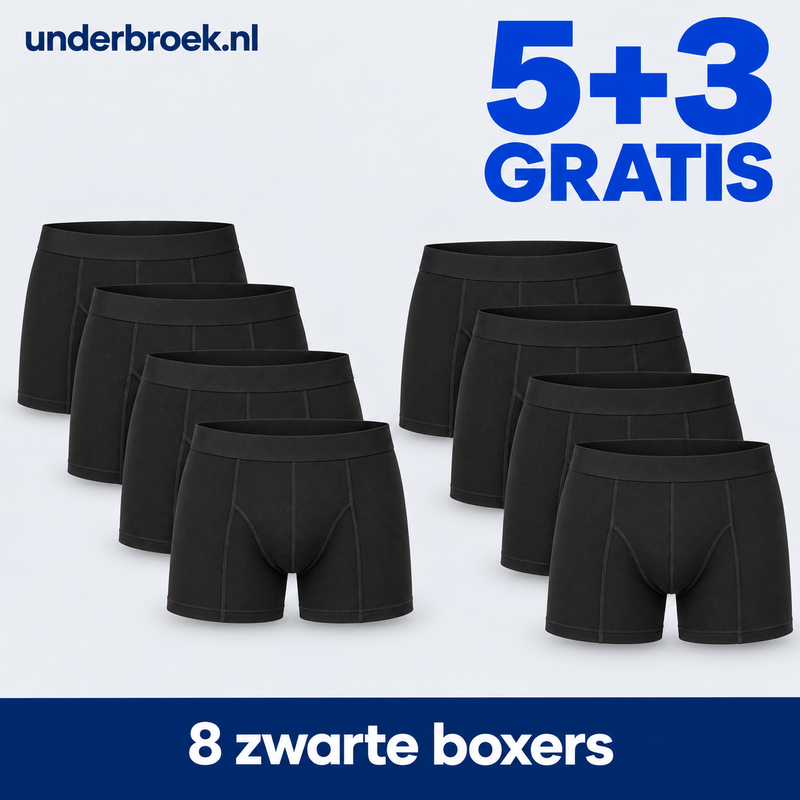 8 Zwarte Boxershorts 5+3 Gratis